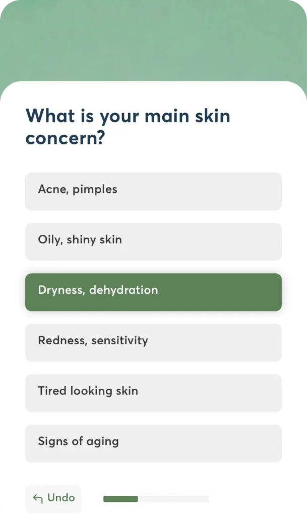 Beauty skin concern selection step