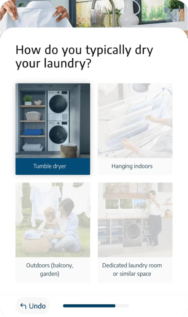 Laundry drying preference selection step