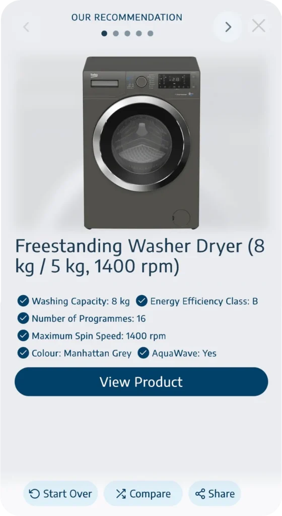Washing machine recommendation detail step