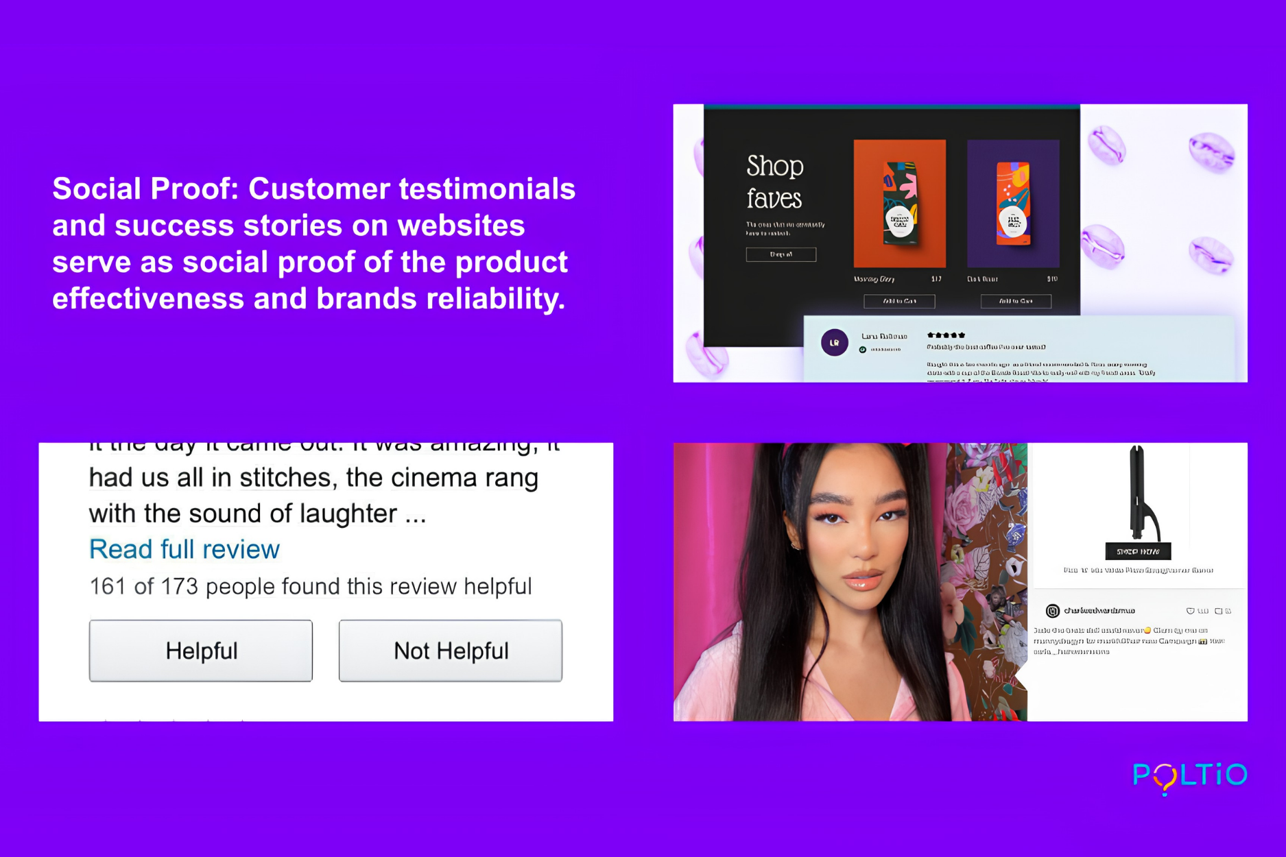 Customer reviews and testimonials used as social proof to increase e-commerce trust