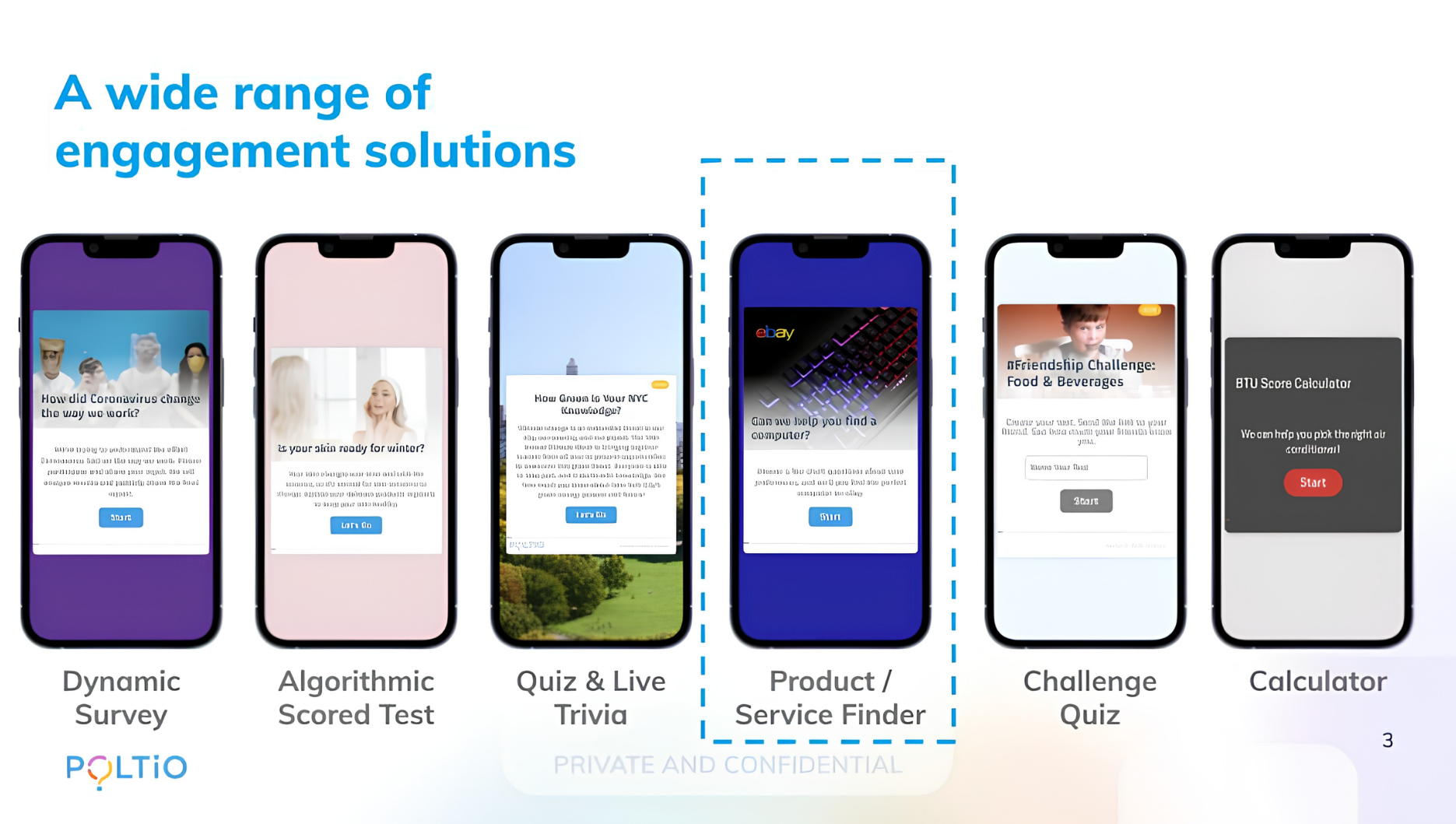 Poltio interactive marketing quiz formats including surveys, trivia, product finders and calculators