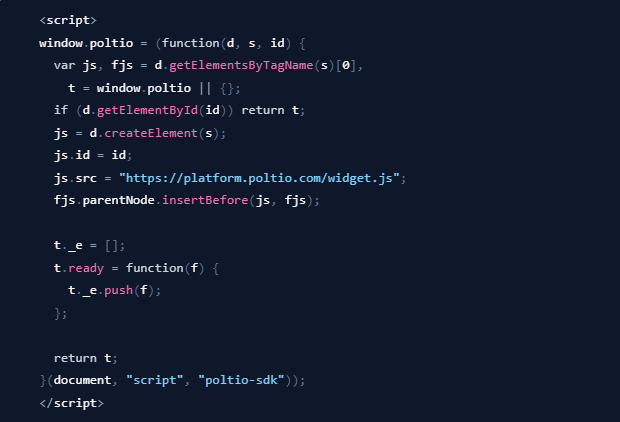 Poltio SDK script for embedding a product quiz into an e-commerce website
